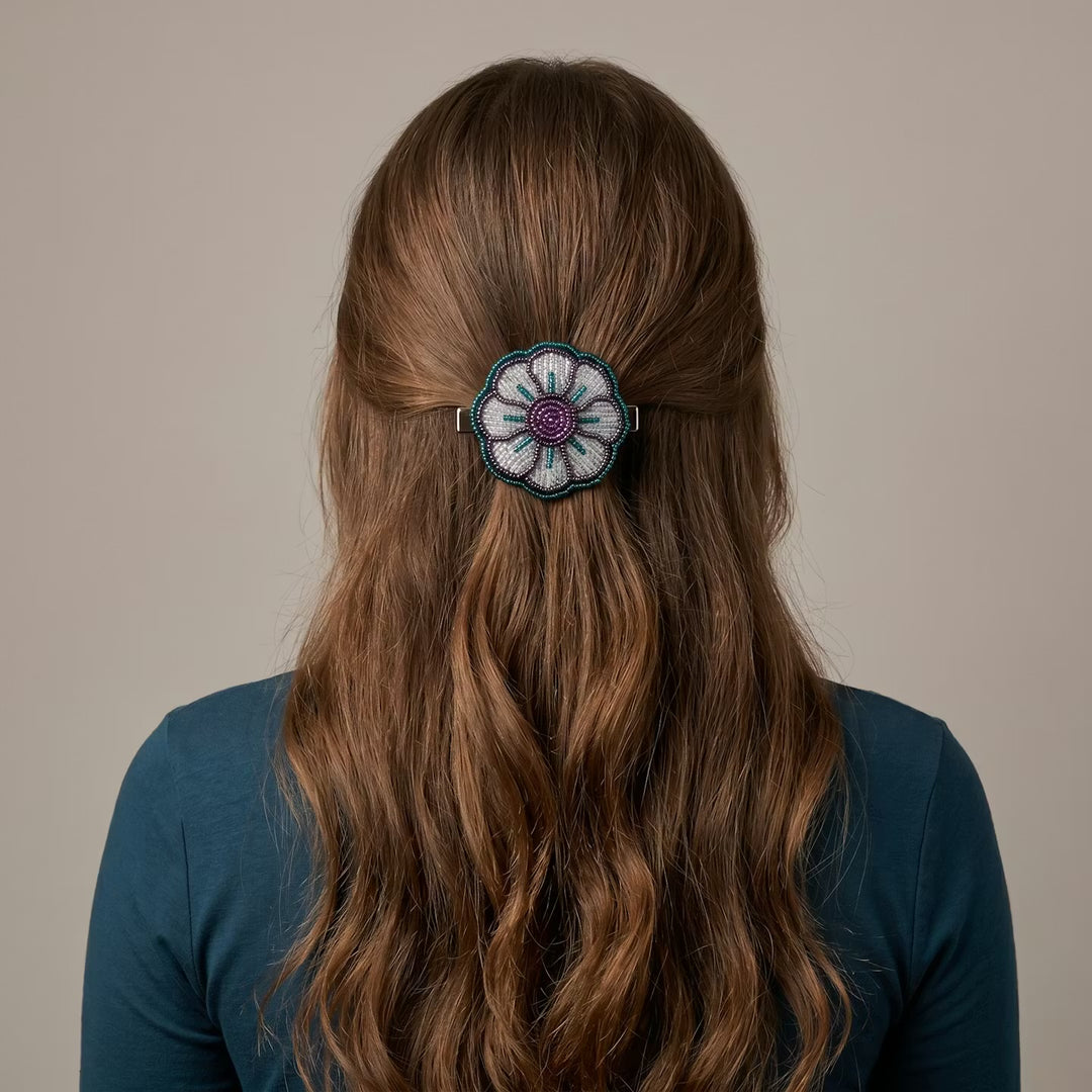 Silver Beaded Flower Barrette