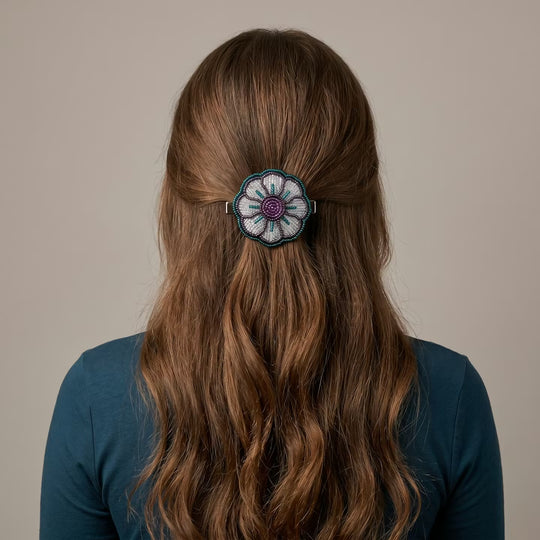 Silver Beaded Flower Barrette