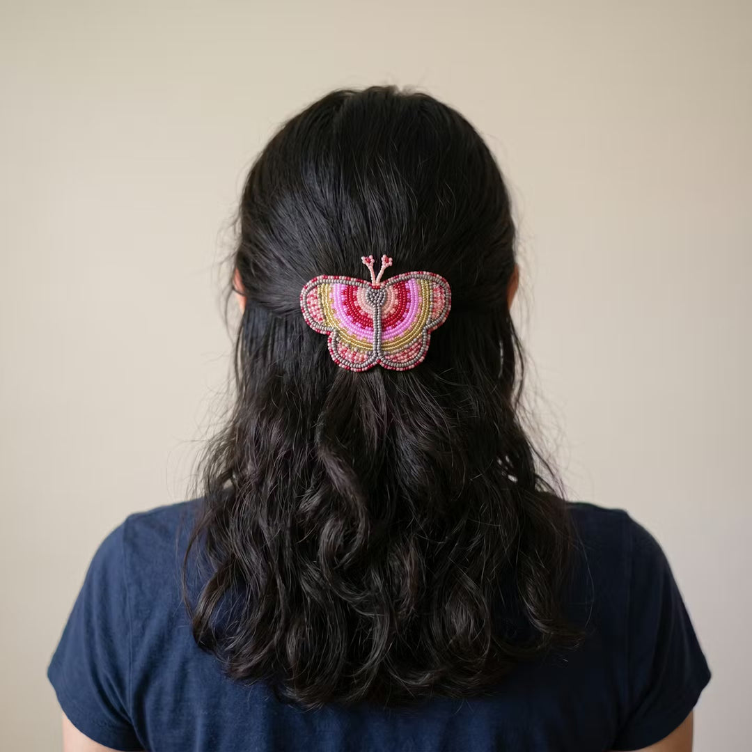 Peach Butterfly Beaded Barrette