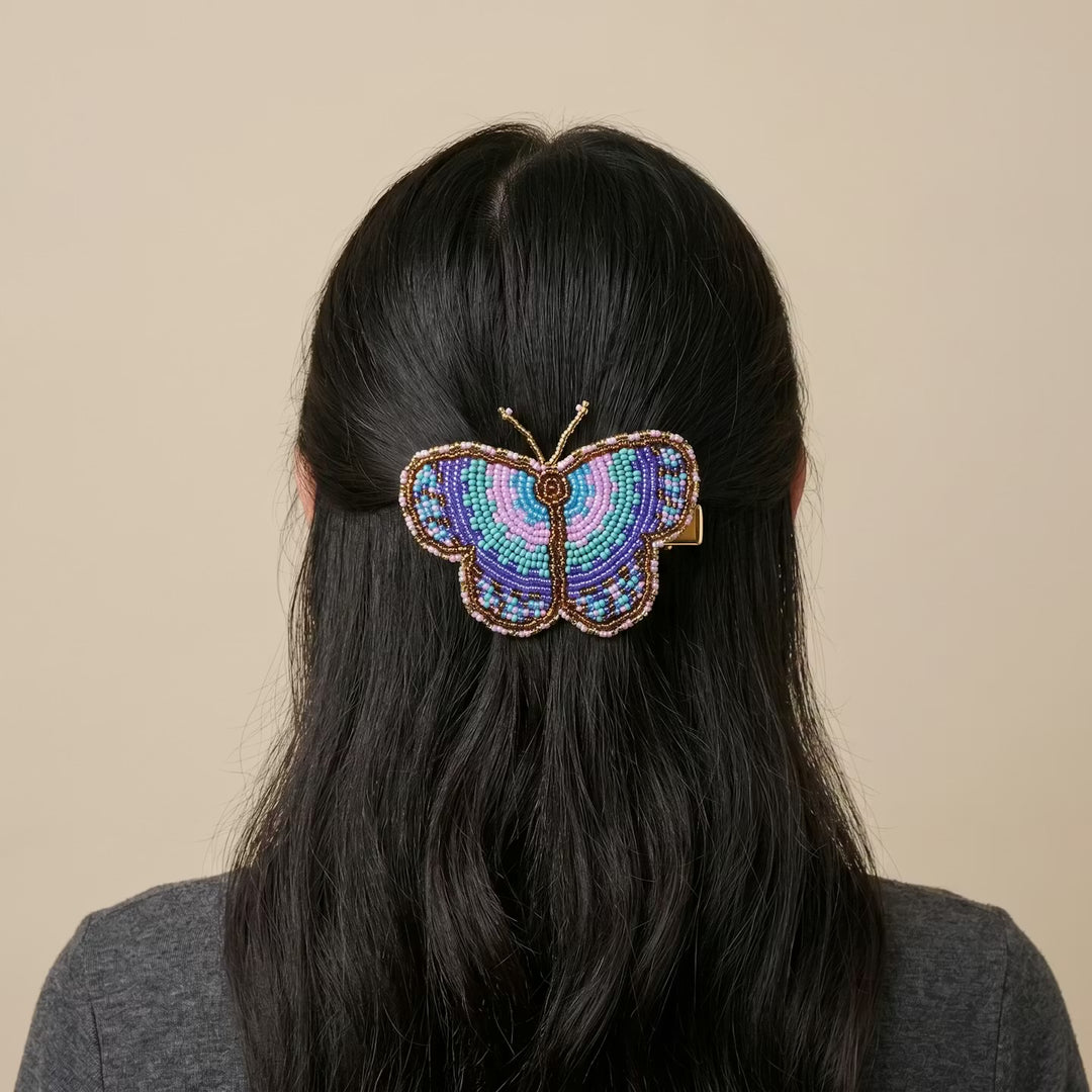 Turquoise Butterfly Beaded Barrette