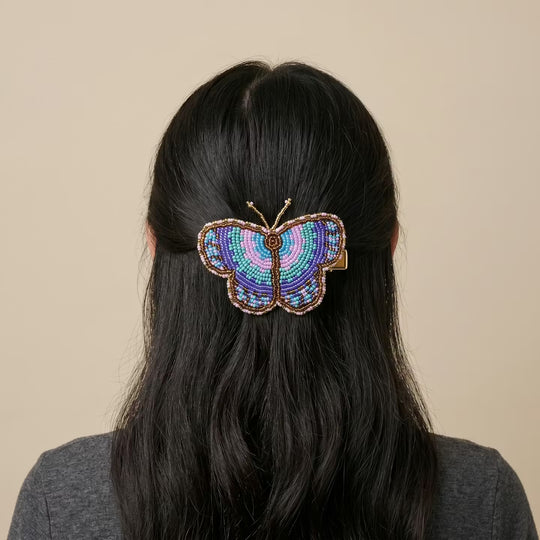 Turquoise Butterfly Beaded Barrette