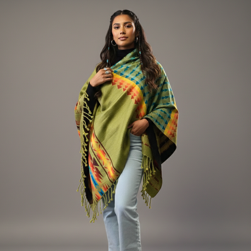 Hand woven Green Reversible shawl