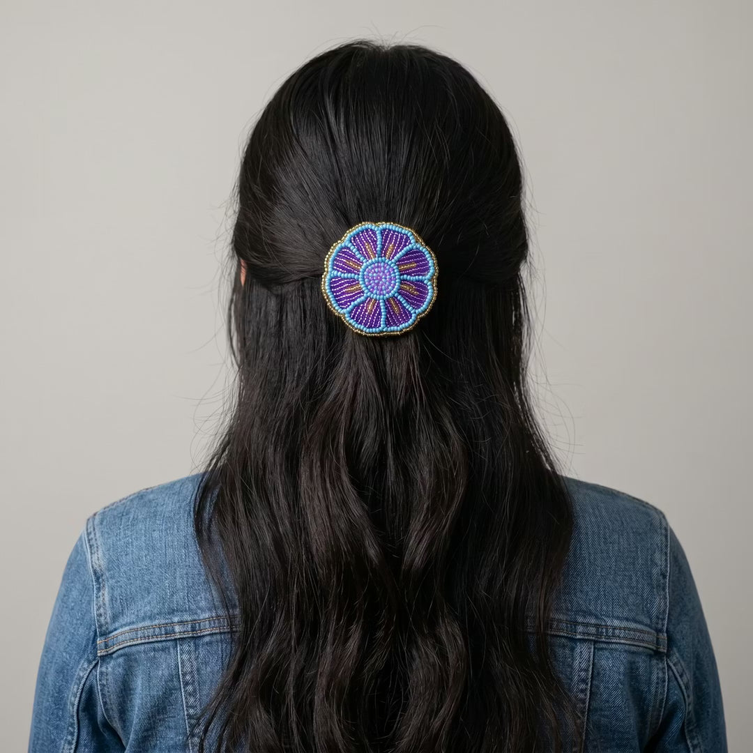 Pink/Purple Beaded Flower Barrette