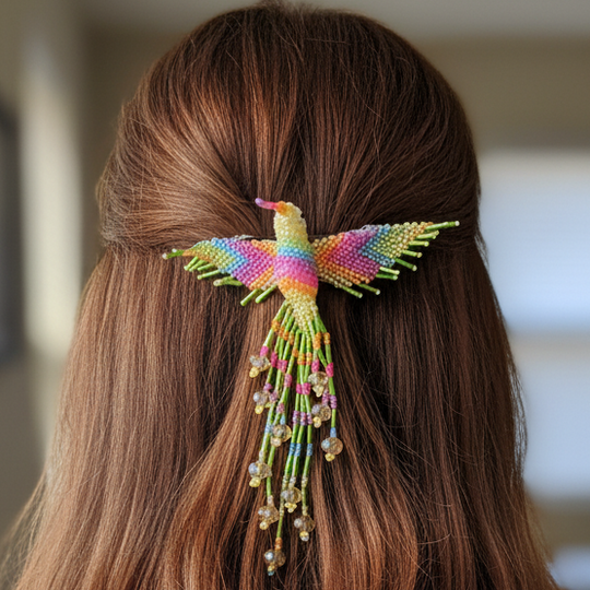 Multicolor Hummingbird Barrette with Fringes