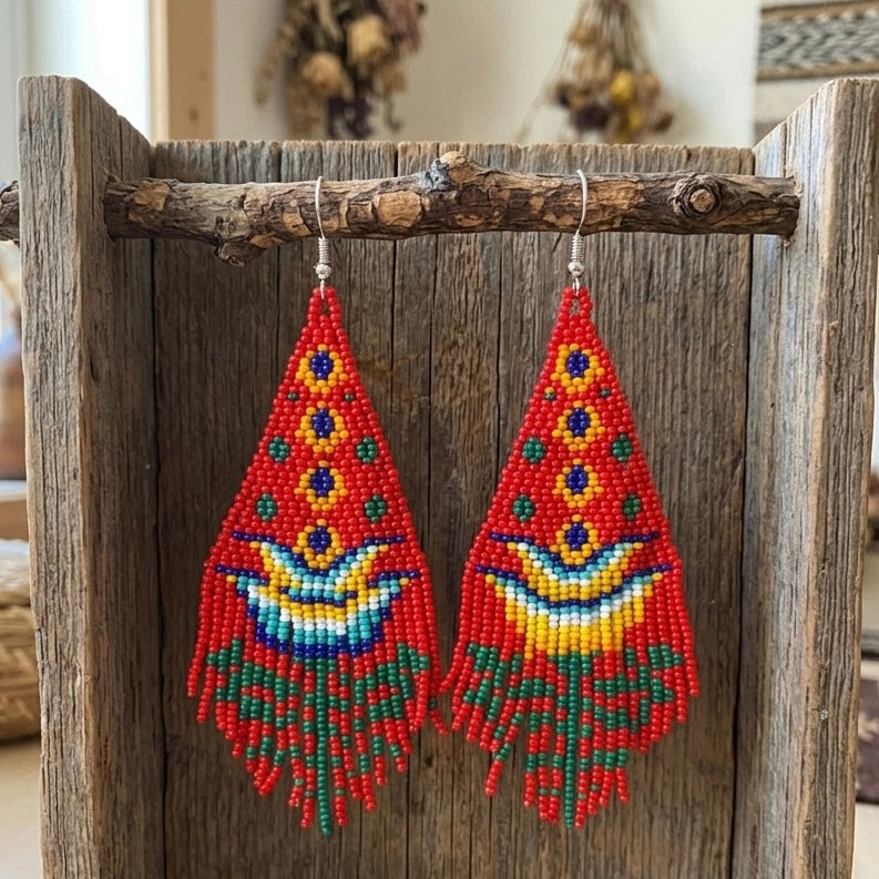 Red Flame Blossom Drop Earrings
