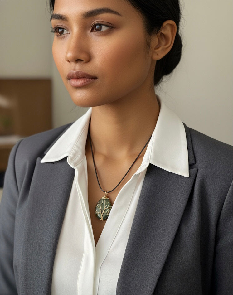 Yellow golden tiger eyes Gemstone Pendant Wrapped w/ Gold Tree of Life