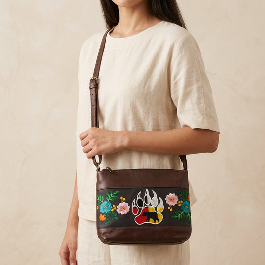 Bear paw Embroidered Leather Crossbody Bag