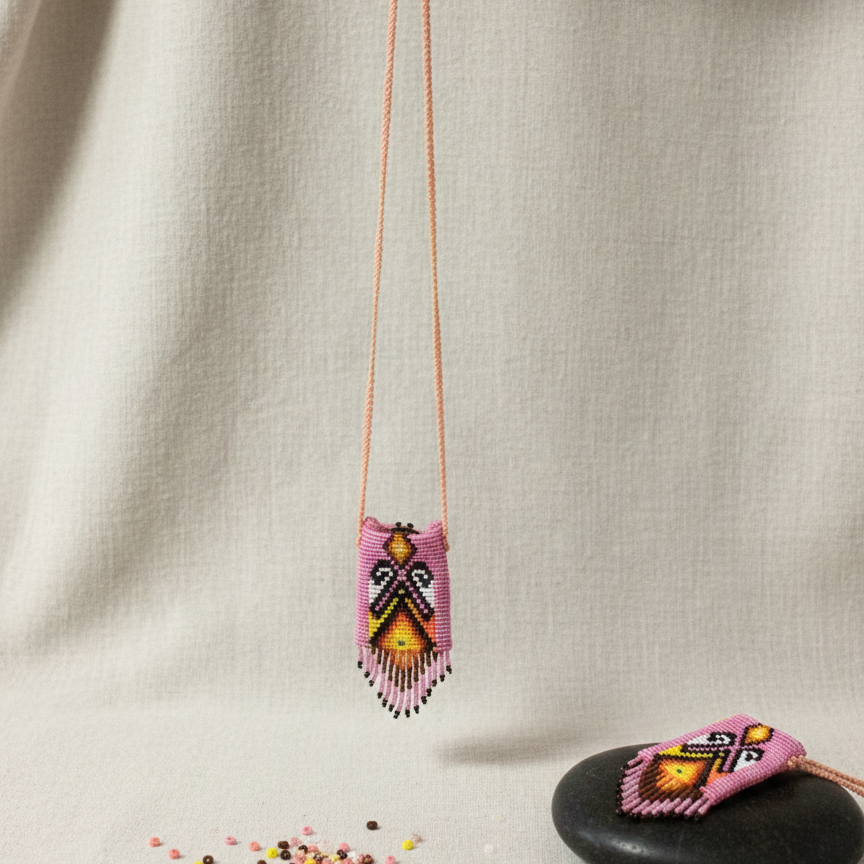 Handcrafted Beaded Medicine Bag- Pink