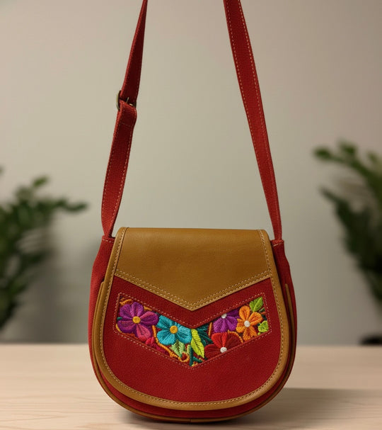 Red arrow  Leather Embroidery  Crossbody Purse ( 8X7 INCH)