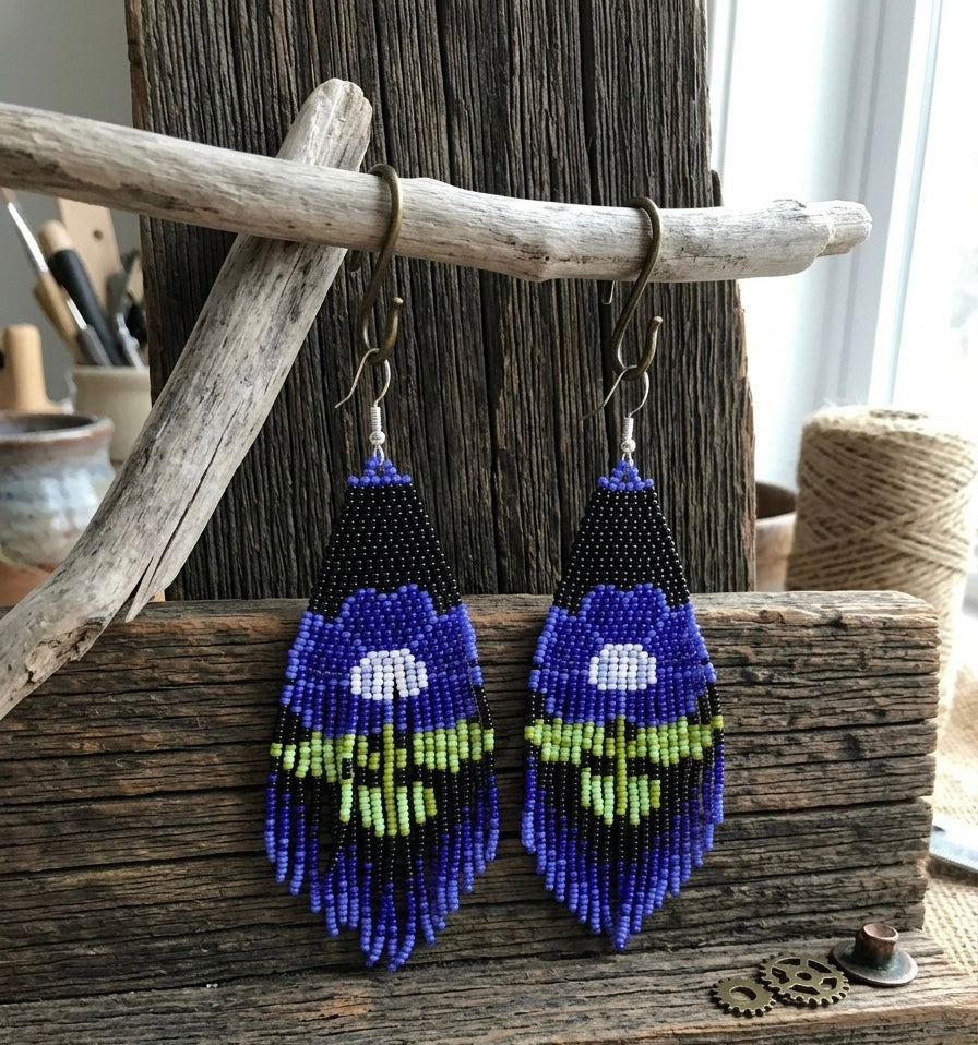 OLDTRIBES Flower Beaded Earrings ( Blue )