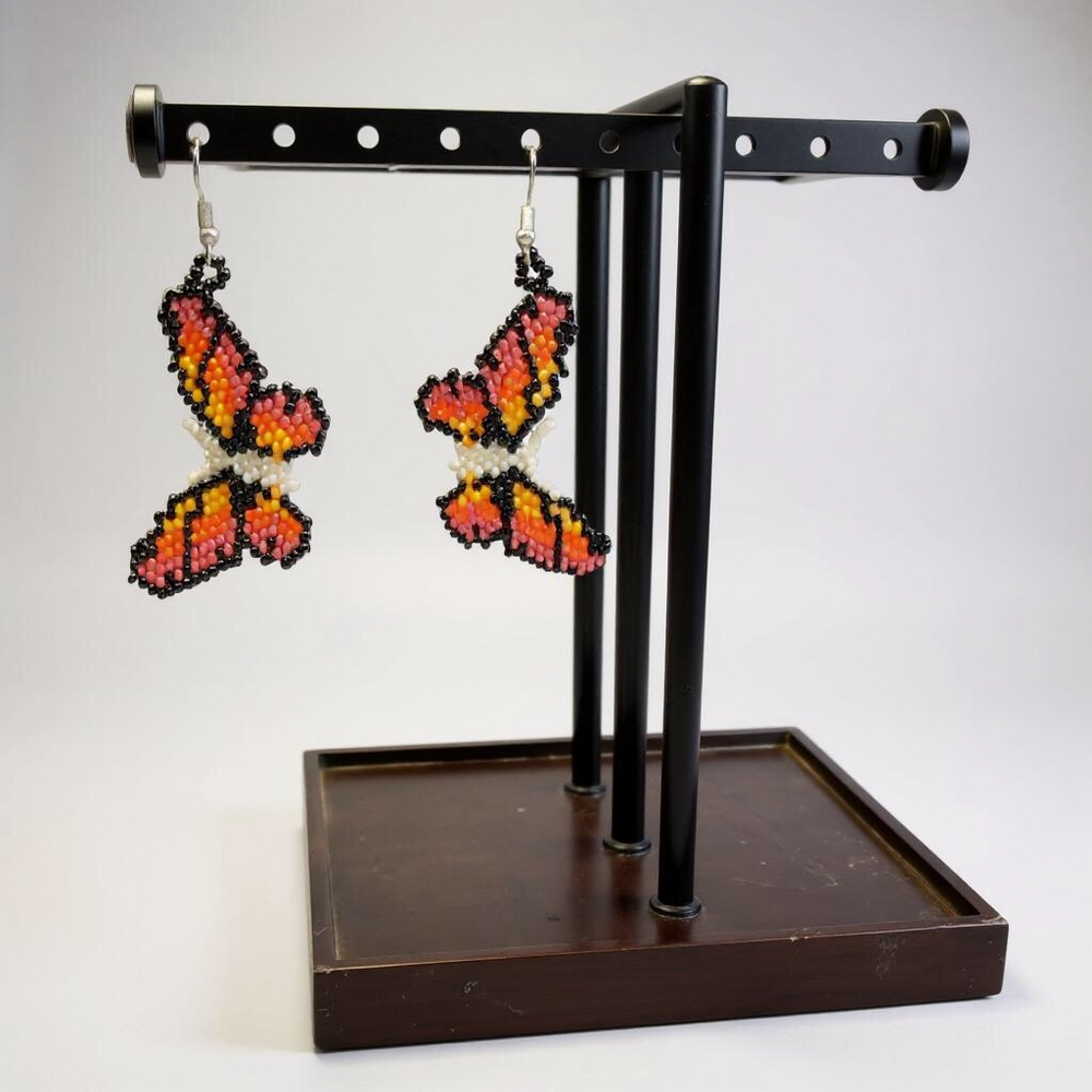 White black Butterfly Beaded Earrings