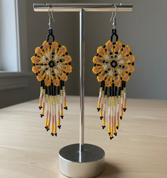 Golden Flower beaded Earrings
