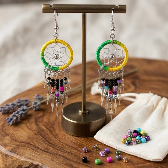 Yellow/greenBeaded Dreamcatcher earrings