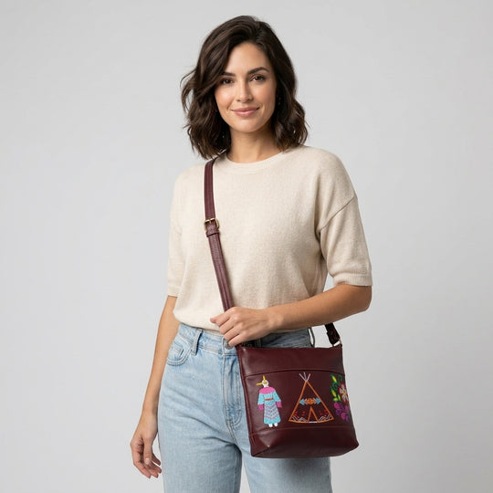 Heritage Tipi Embroidered Leather Crossbody Bag