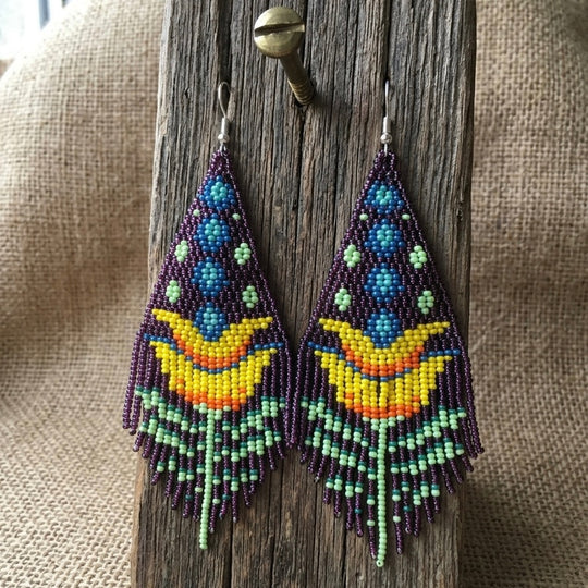 Purple Flame Blossom Drop Earrings