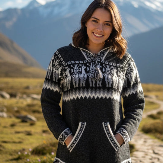 OLDTRIBES™ Cardigan pour femme en alpaga noir 