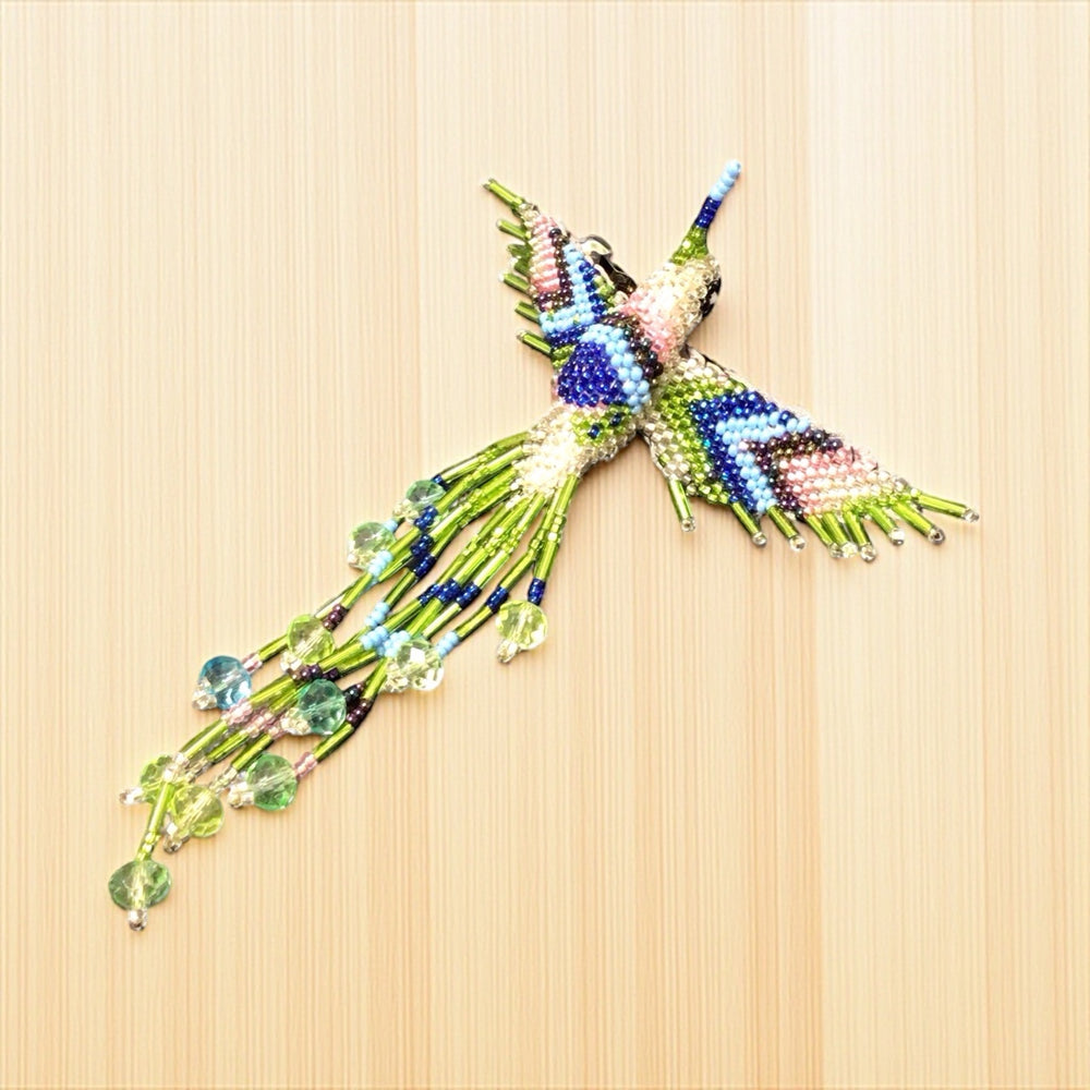 Green and Blue Hummingbird Barrette with Fringes