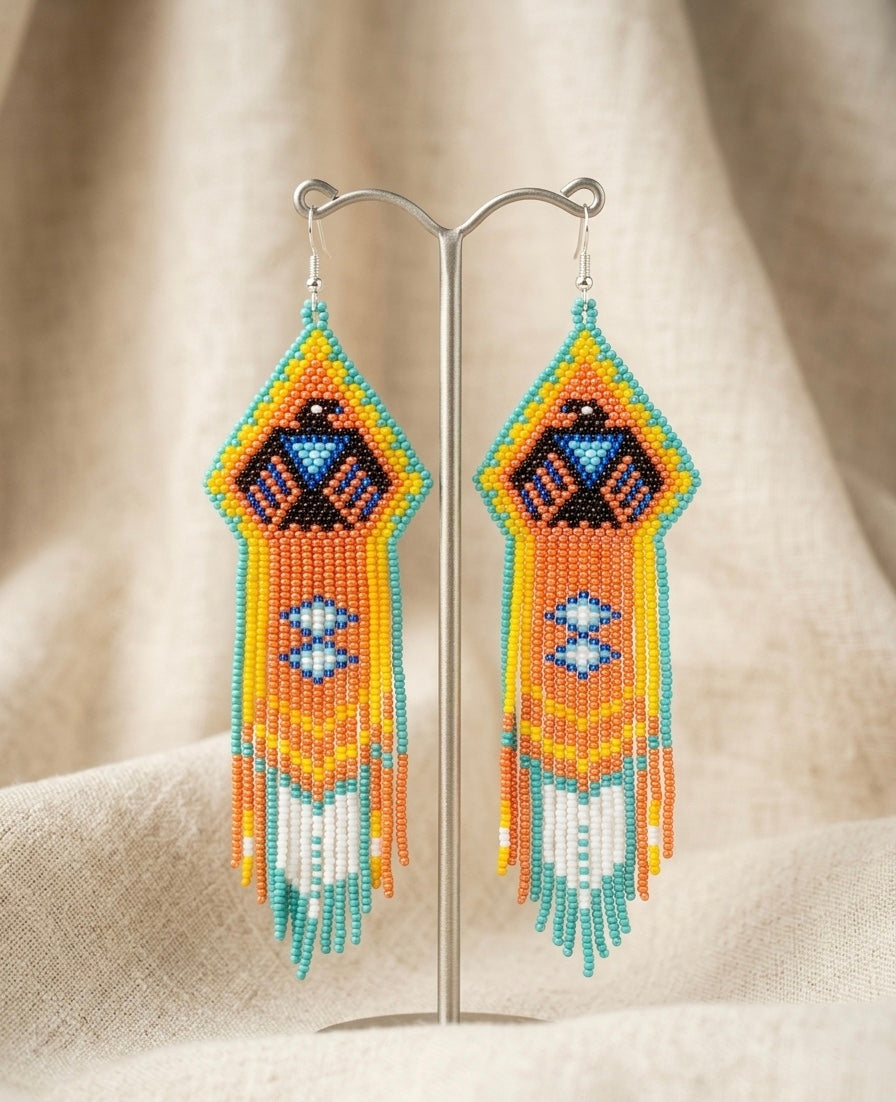 Beaded thunderbird earrings ( Turquoise )