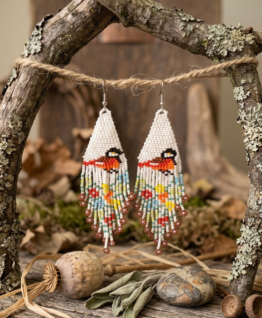 Bird Fringe Earrings (White)