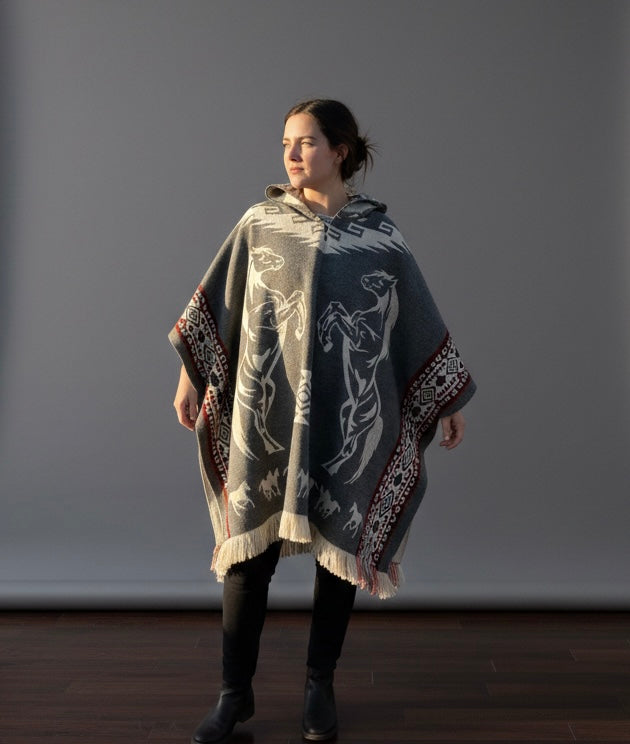 Horses HandMade Wool Poncho