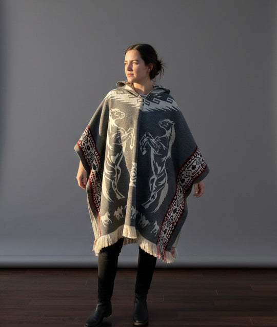 Horses HandMade Wool Poncho