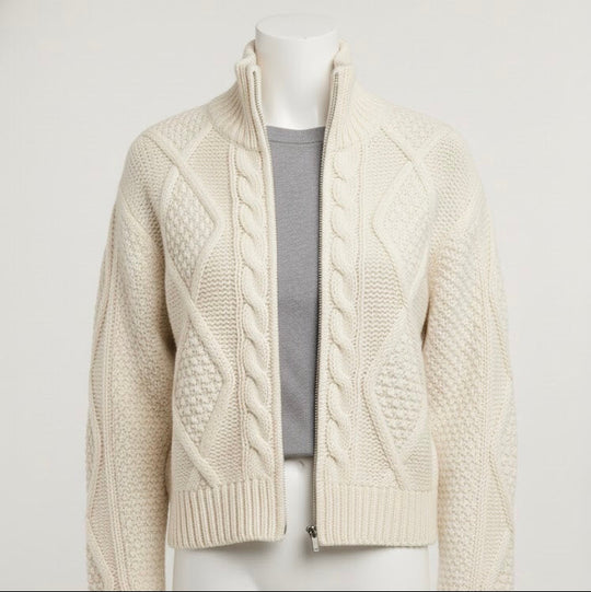 White Cayambe Alpaca Cable Knit Sweater