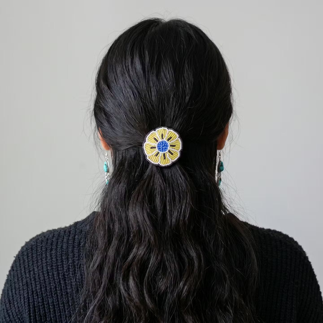 Yellow Beaded Flower Barrette
