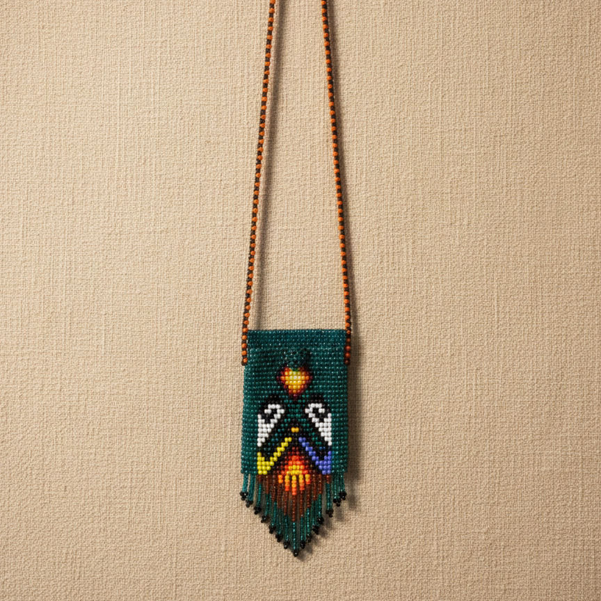 Handcrafted Beaded Medicine Bag- Dark Green