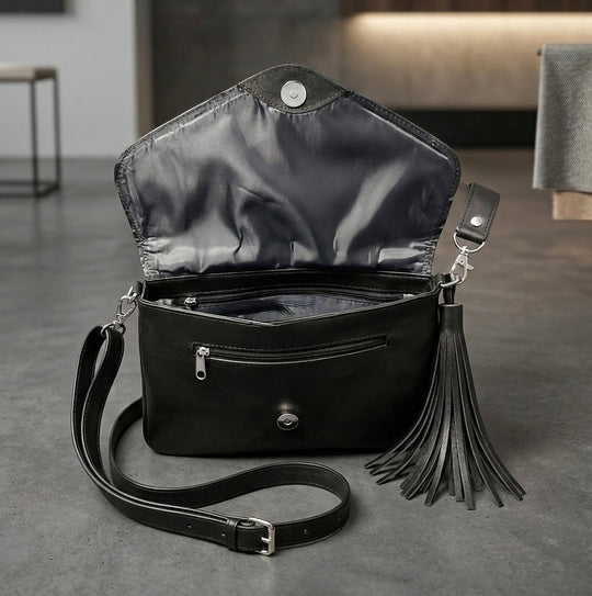 Leather beaded Crossbody bag(Black)