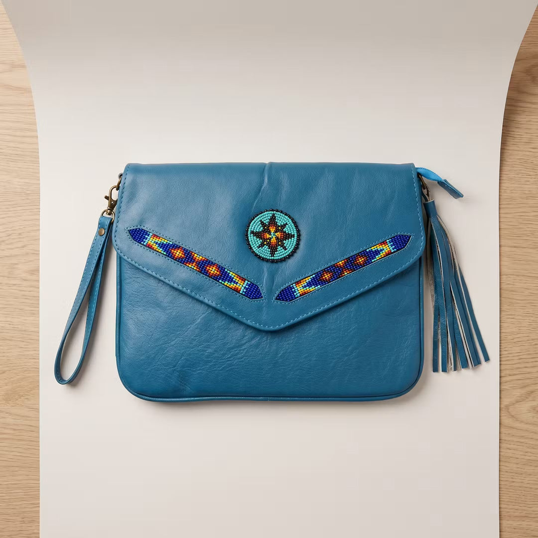 Leather beaded Crossbody bag(Turquoise )