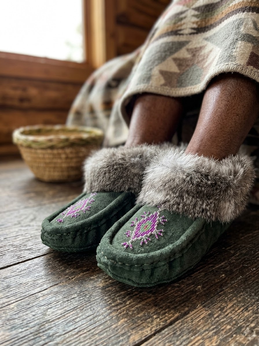 Moccasins with Beadwork (Size 6)