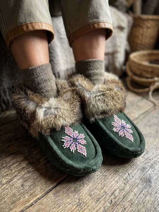 Moccasins with Beadwork (Size 6)