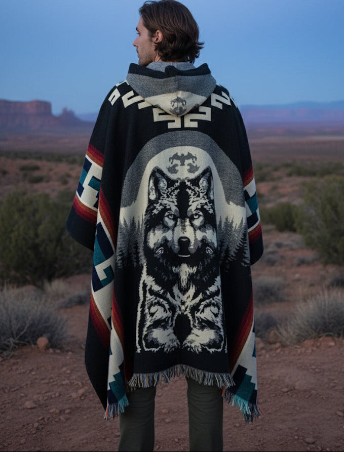 Wolf  HandMade Wool Poncho