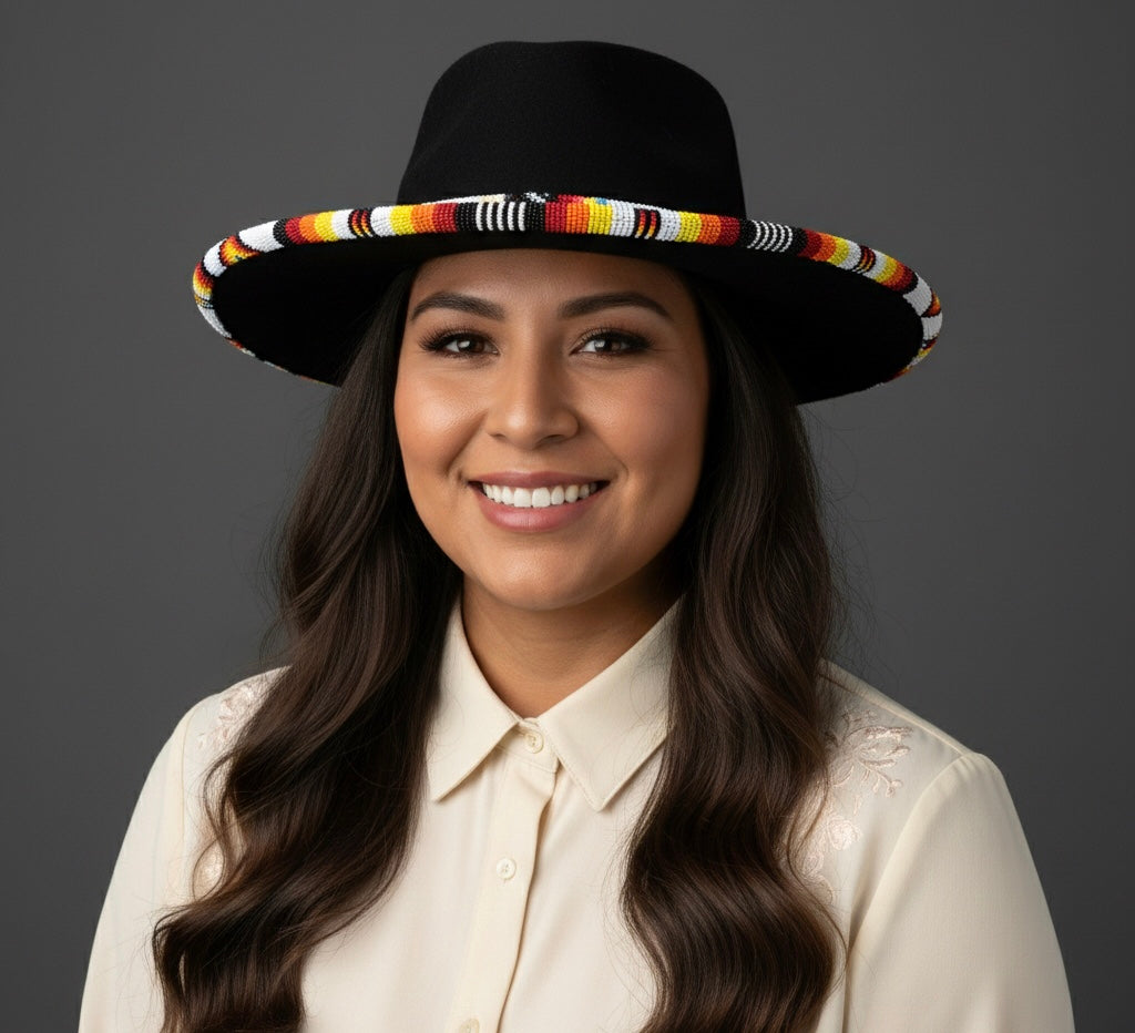 Size-58 Handmade Beaded Hat(Black)