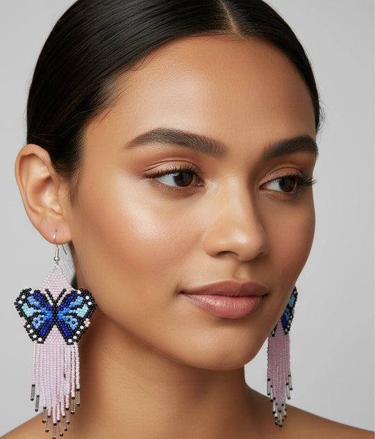 Light Pink Beaded Dancing Wing Earrings