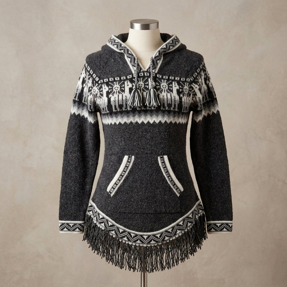 OLDTRIBES™ Women Cardigan Black Alpaca Sweater