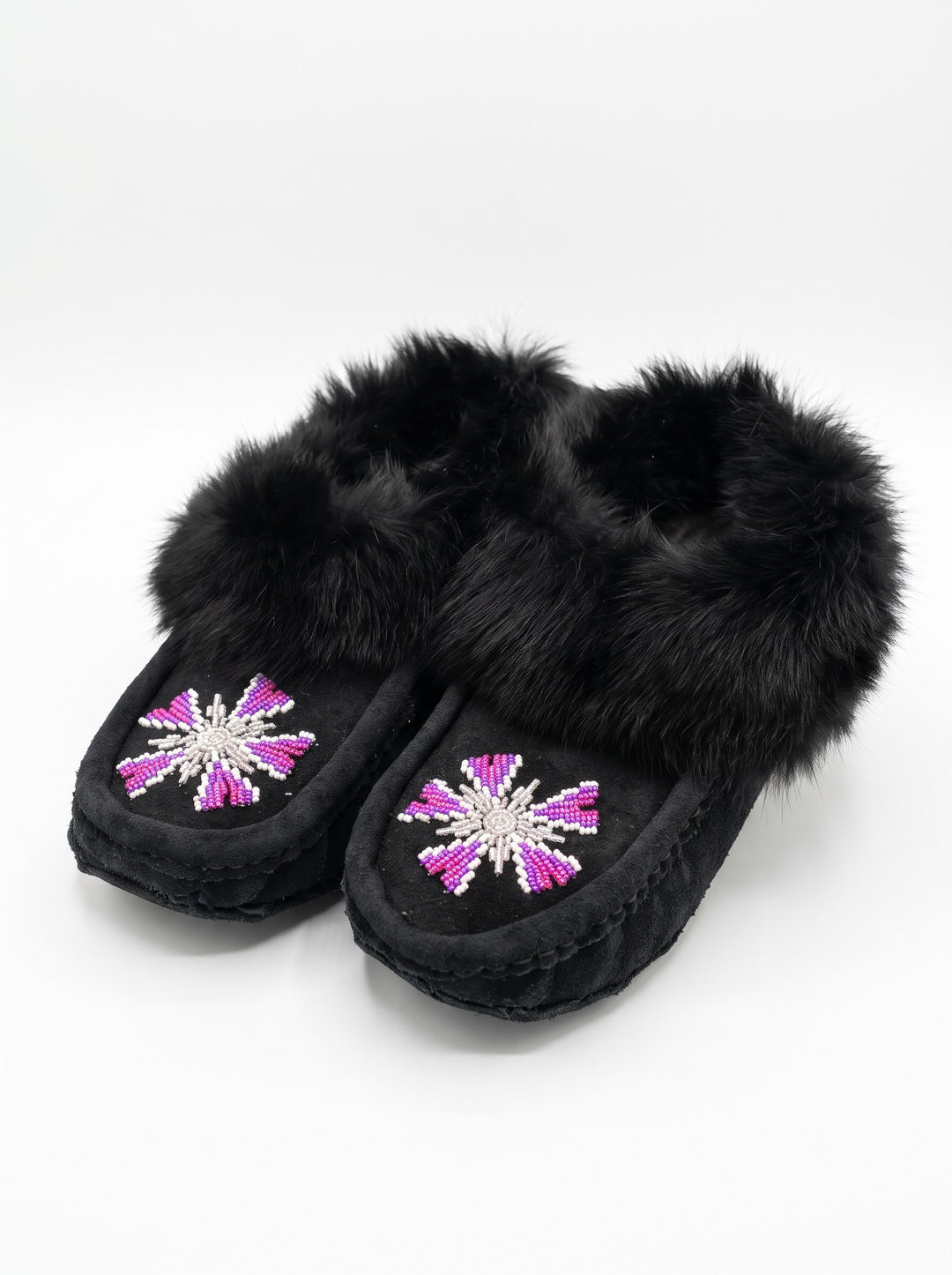 Black Moccasins with Beadwork (Size 8)