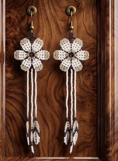 Sun Feather Bloom Beaded earrings white