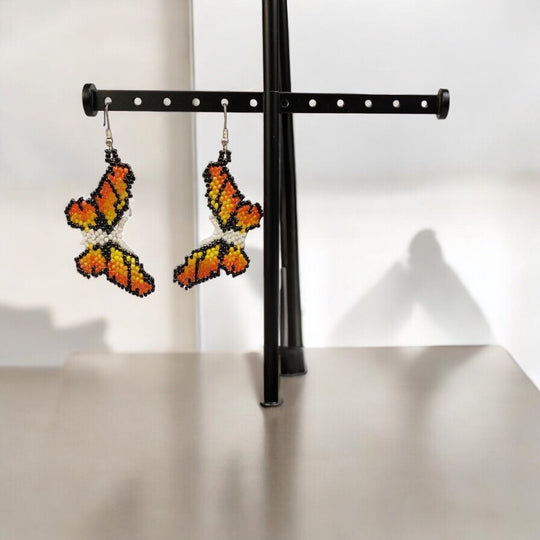 White Orange butterfly Beaded Earrings