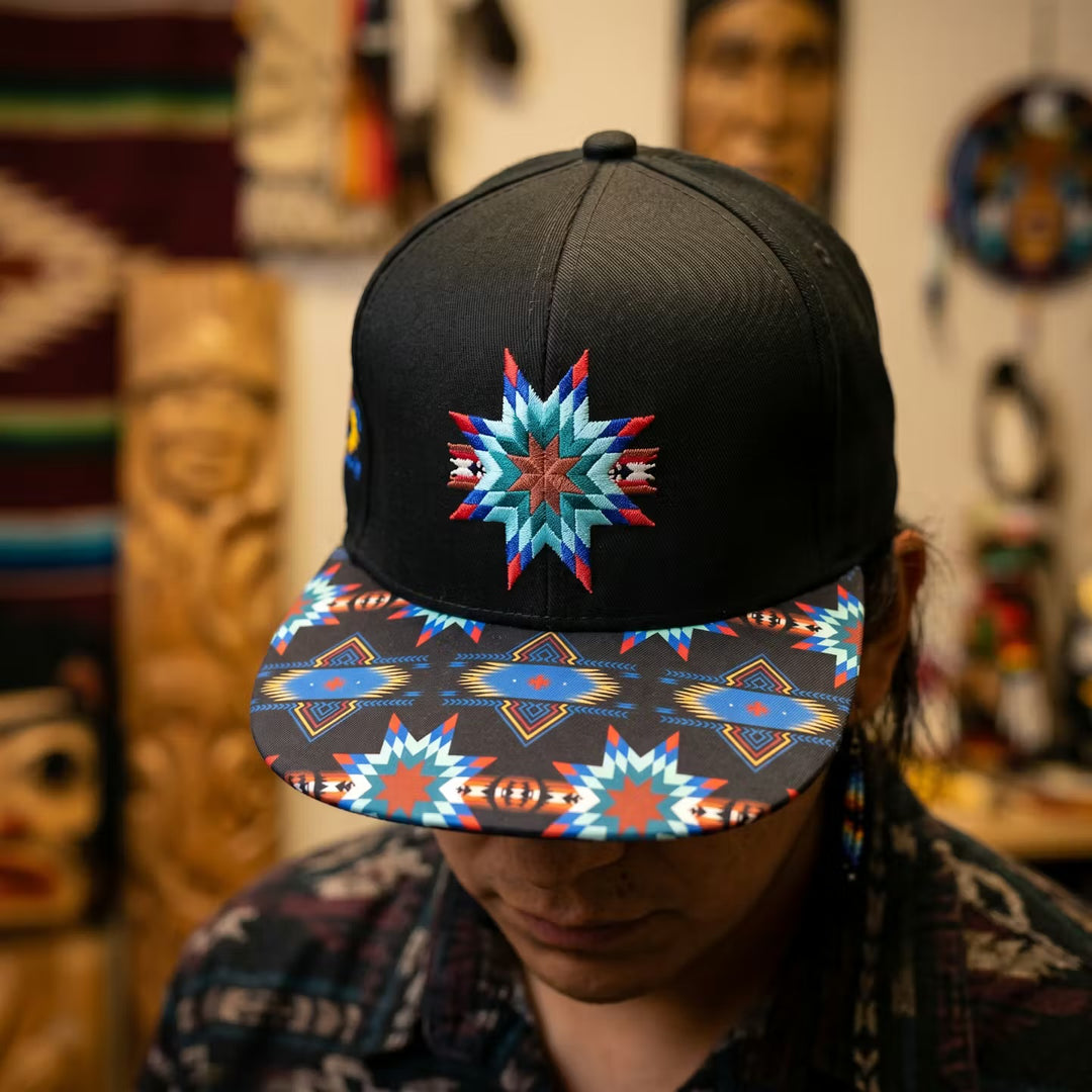 Native embroidery star Hat black