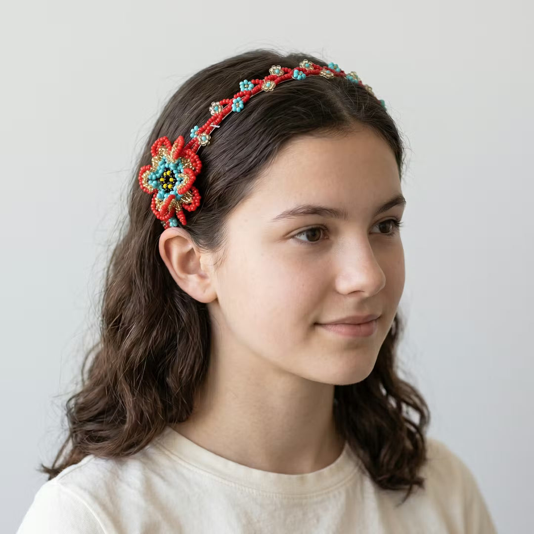 Bandeau perlé avec fleur (9)