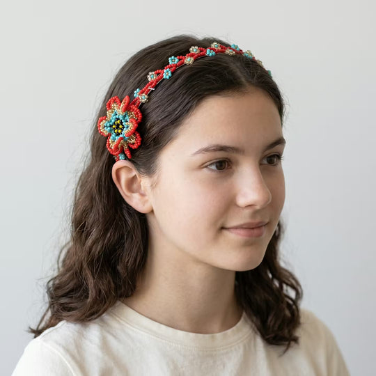 Bandeau perlé avec fleur (9)