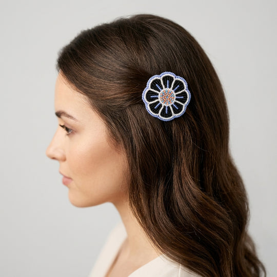 White Beaded Flower Barrette