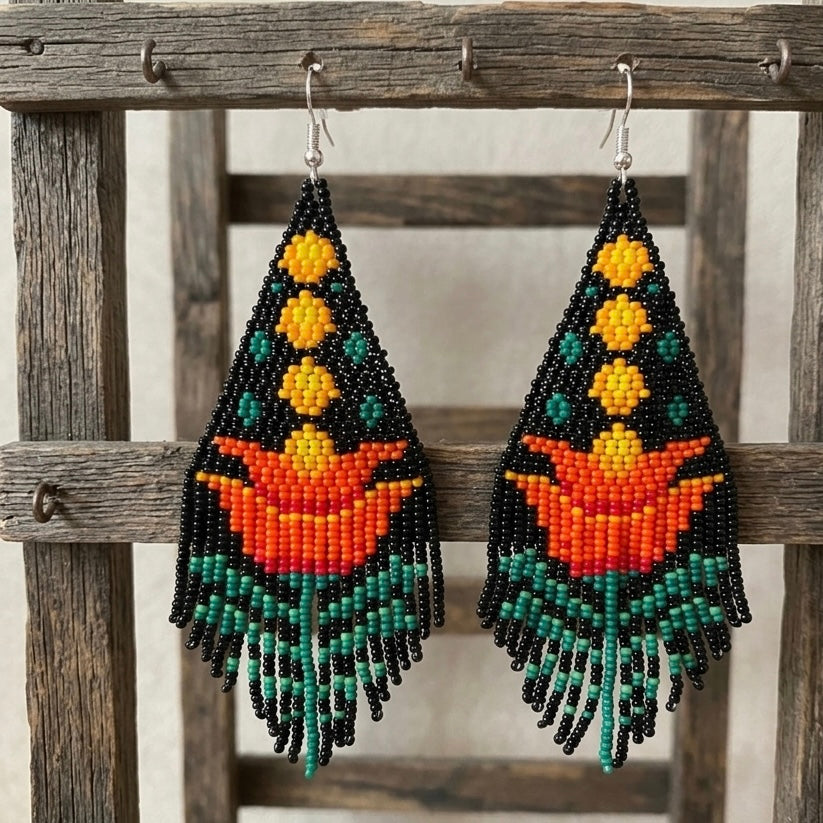 Black Flame Blossom Drop Earrings