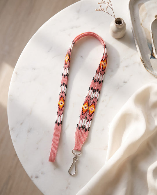 Pink Native Beaded Lanyard