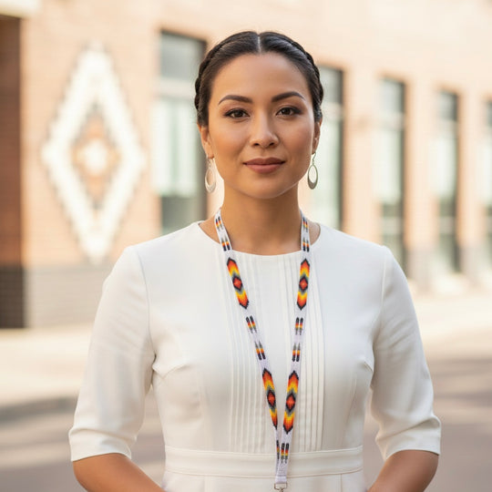 White Native Beaded Lanyard