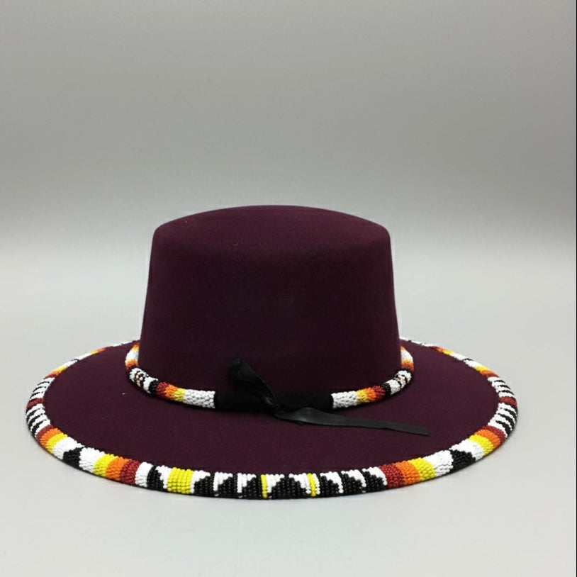 Size-56 Handmade Beaded Hat(Purple)