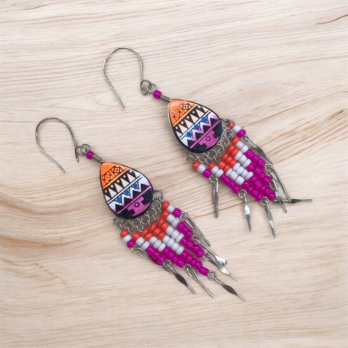 OldTribes Small Sized Southwestern Pink and Yellow Teardrop Earrings
