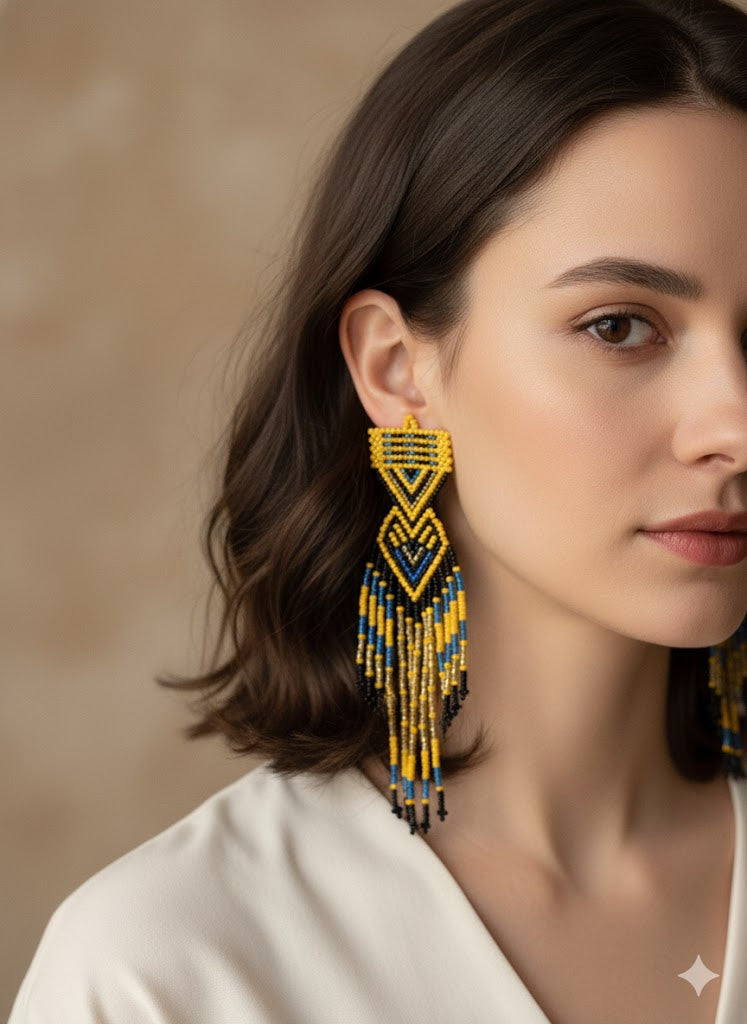Yellow and Black Sunset Path Beaded Earrings