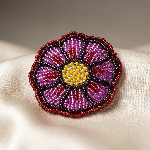 Red Beaded Flower Barrette